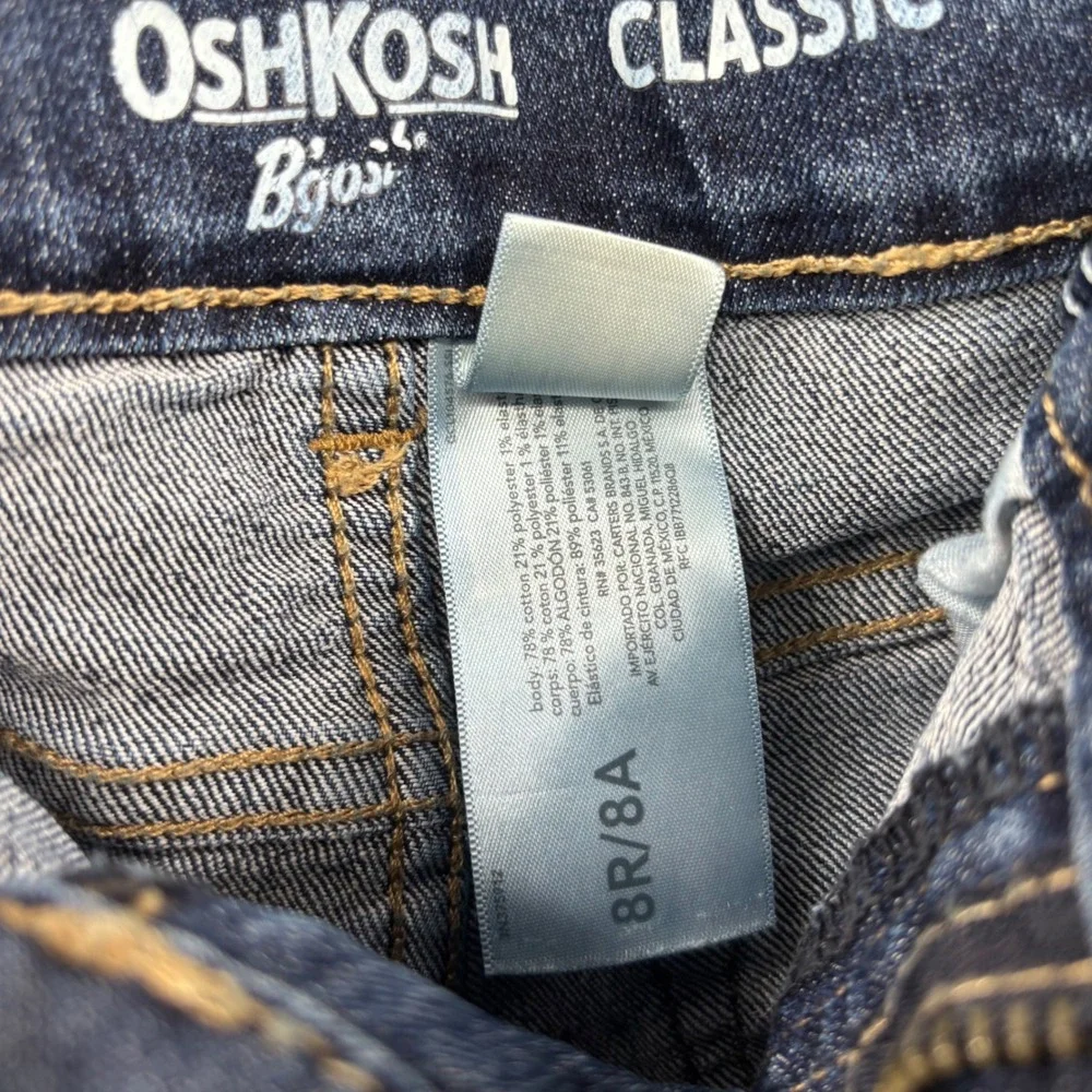 OshKosh Bgosh Kids Classic Straight‎ Leg Jeans 8R 8A Dark Wash Stretch Snap Fly